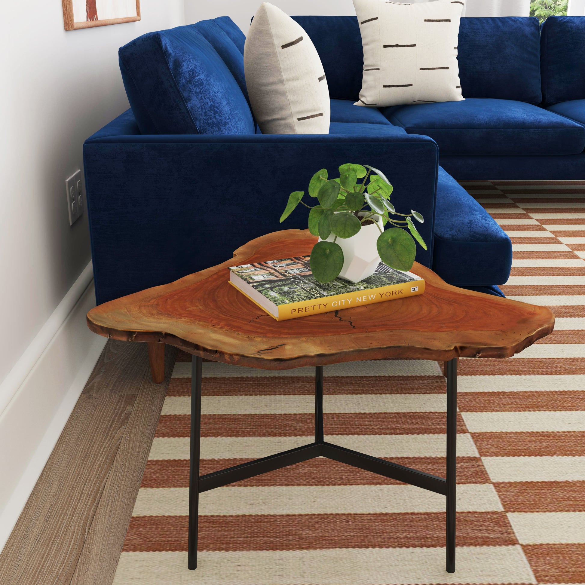 Butler Specialty Company Ipswich 24 in. W Triangular Wood and Metal Live Edge Side Table, Multi-Color