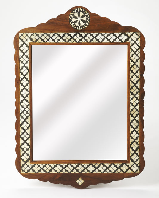Butler Specialty Company Gabby 20 in. W x 28 in. H Vertical Wood and Bone Inlay Wall Mirror, Medium Brown