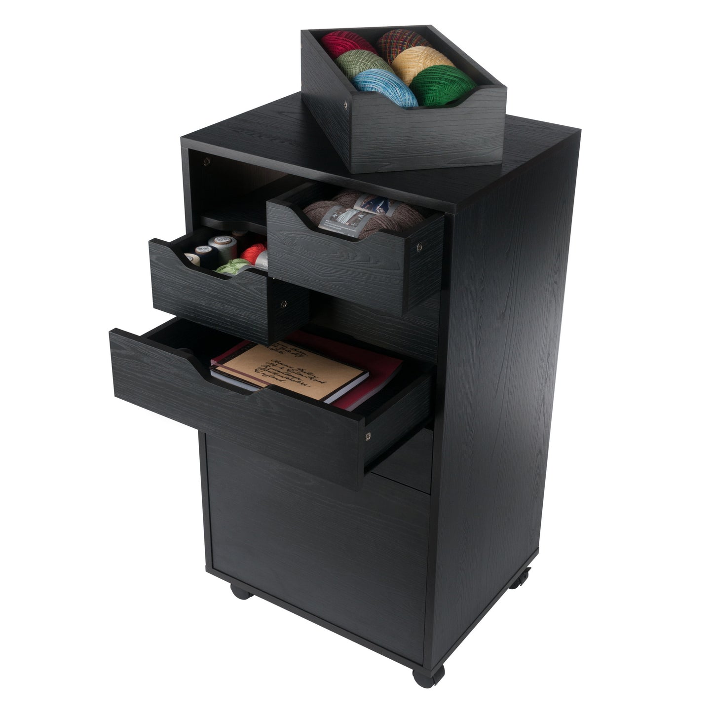 Halifax Bins & Drawers Multi-Storage Tall Mobile Cabinet, Black