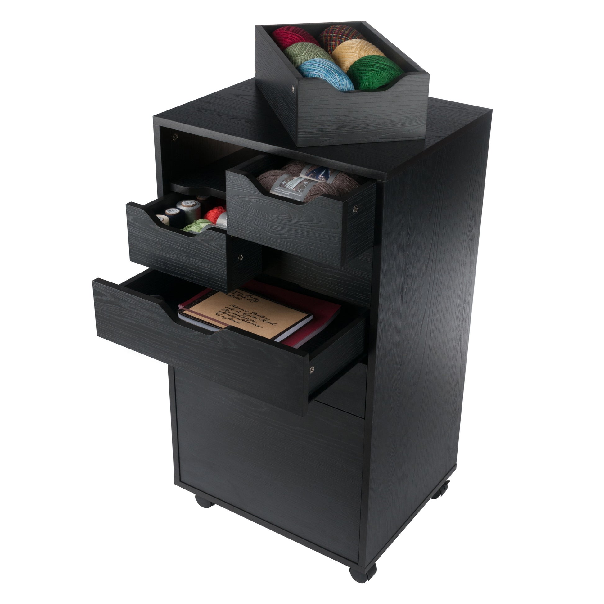 Halifax Bins & Drawers Multi-Storage Tall Mobile Cabinet, Black