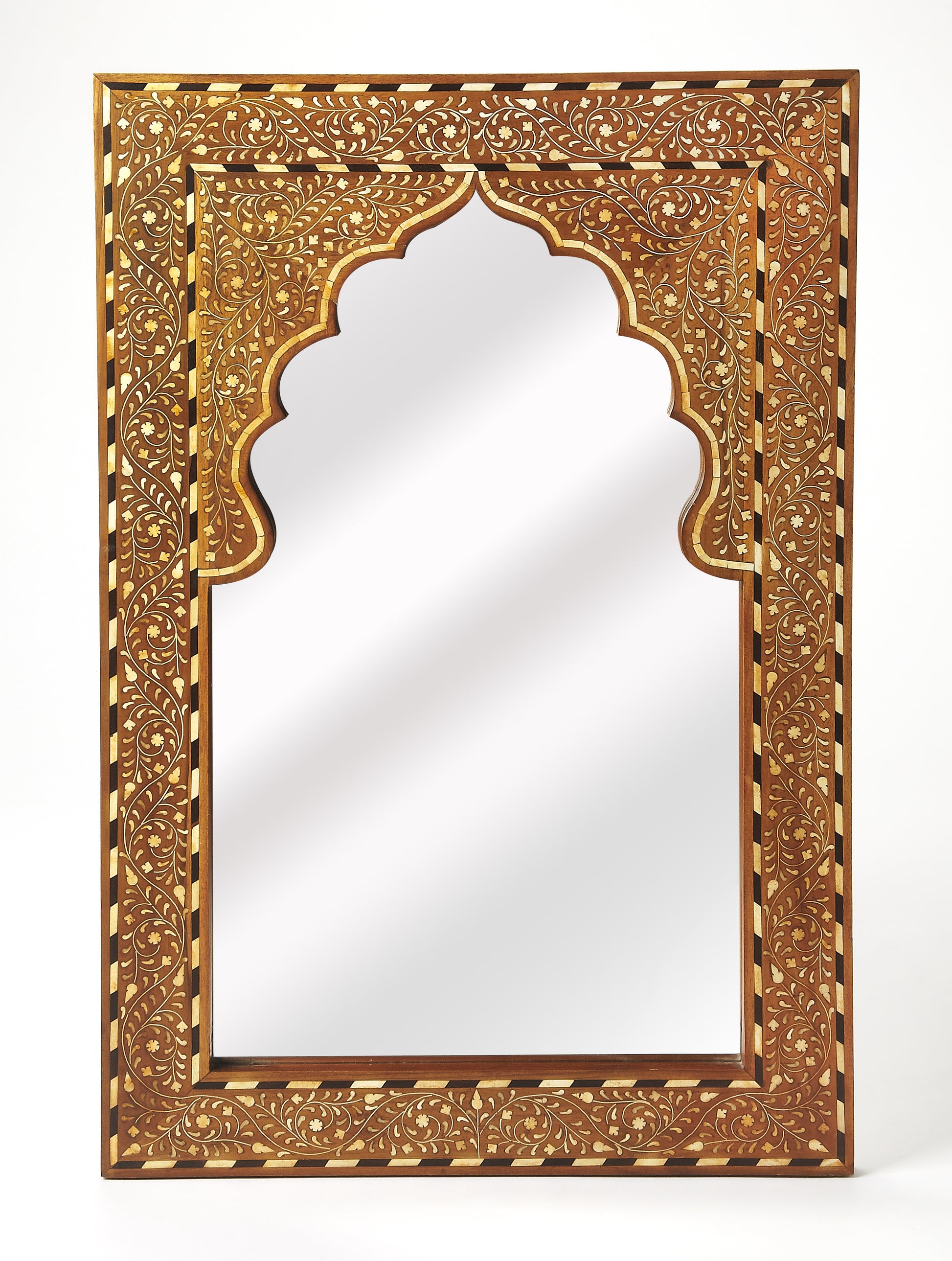 Butler Specialty Company Chevrier 24 in. W x 36 in. H Vertical Wood and Bone Inlay Wall Mirror, Medium Brown