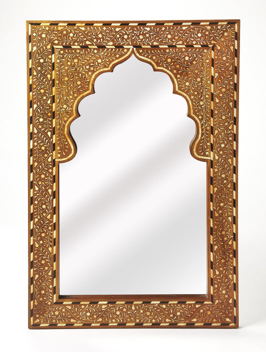 Butler Specialty Company Chevrier 24 in. W x 36 in. H Vertical Wood and Bone Inlay Wall Mirror, Medium Brown