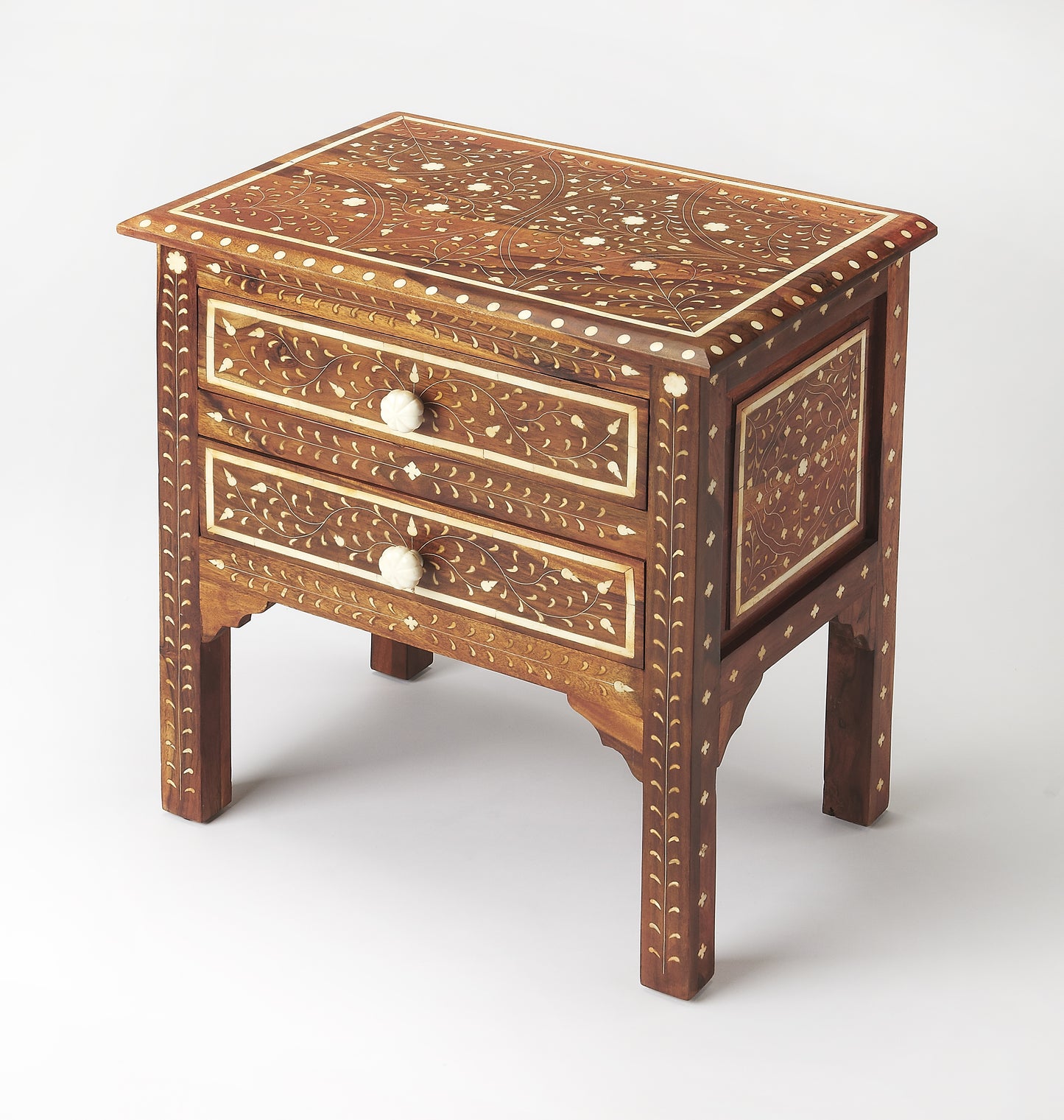 Butler Specialty Company Chevrier 21.5 in. W Rectangular Wood and Bone Inlay 2 Drawer Accent Chest, Medium Brown
