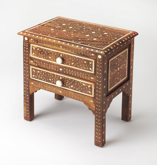 Butler Specialty Company Chevrier 21.5 in. W Rectangular Wood and Bone Inlay 2 Drawer Accent Chest, Medium Brown