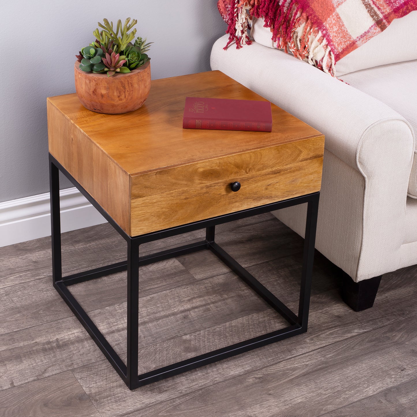 Brixton Iron & Wood End Table in Multi-Color 3898330