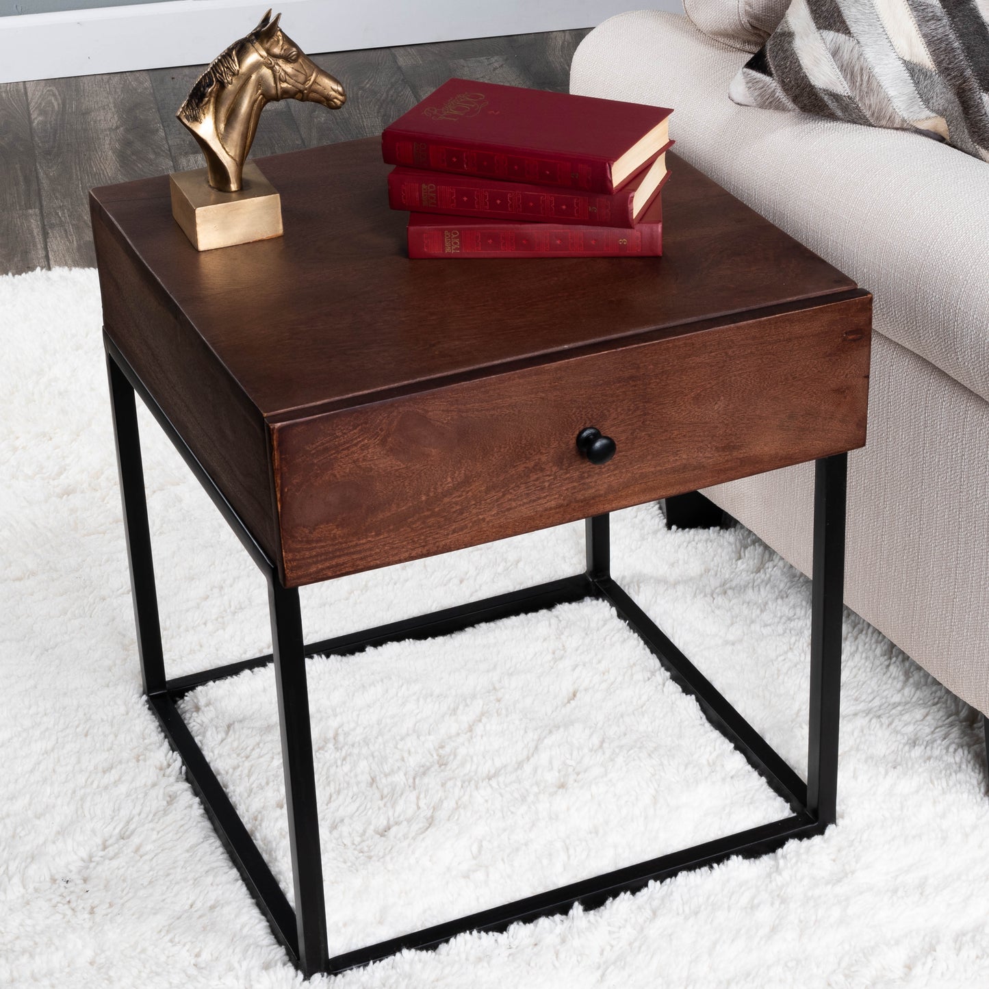 Brixton Coffee & Iron End Table in Dark Brown  3898403