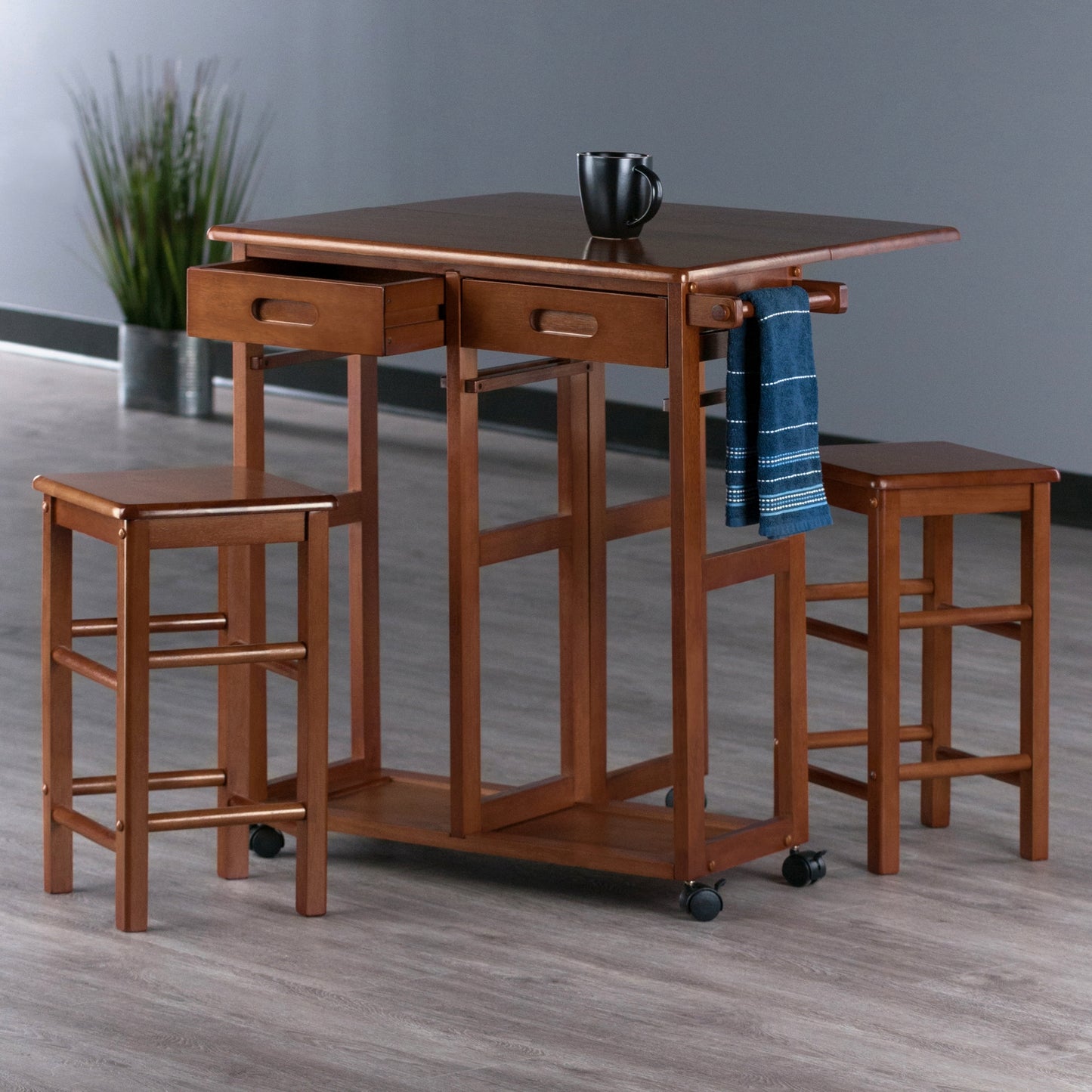 Suzanne 3-Pc Space Saver with Tuck-away Stools, Teak