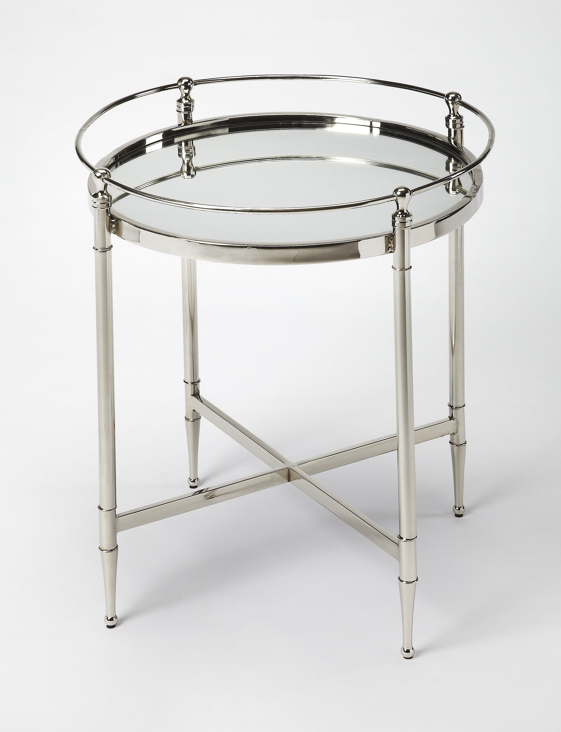 Butler Specialty Company Crosby 19 in. W Round Mirrored and Metal Side Table, Silver