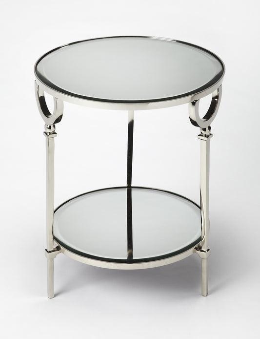 Butler Specialty Company Jolene 17 in. W Round Mirrored and Metal Side Table, Silver