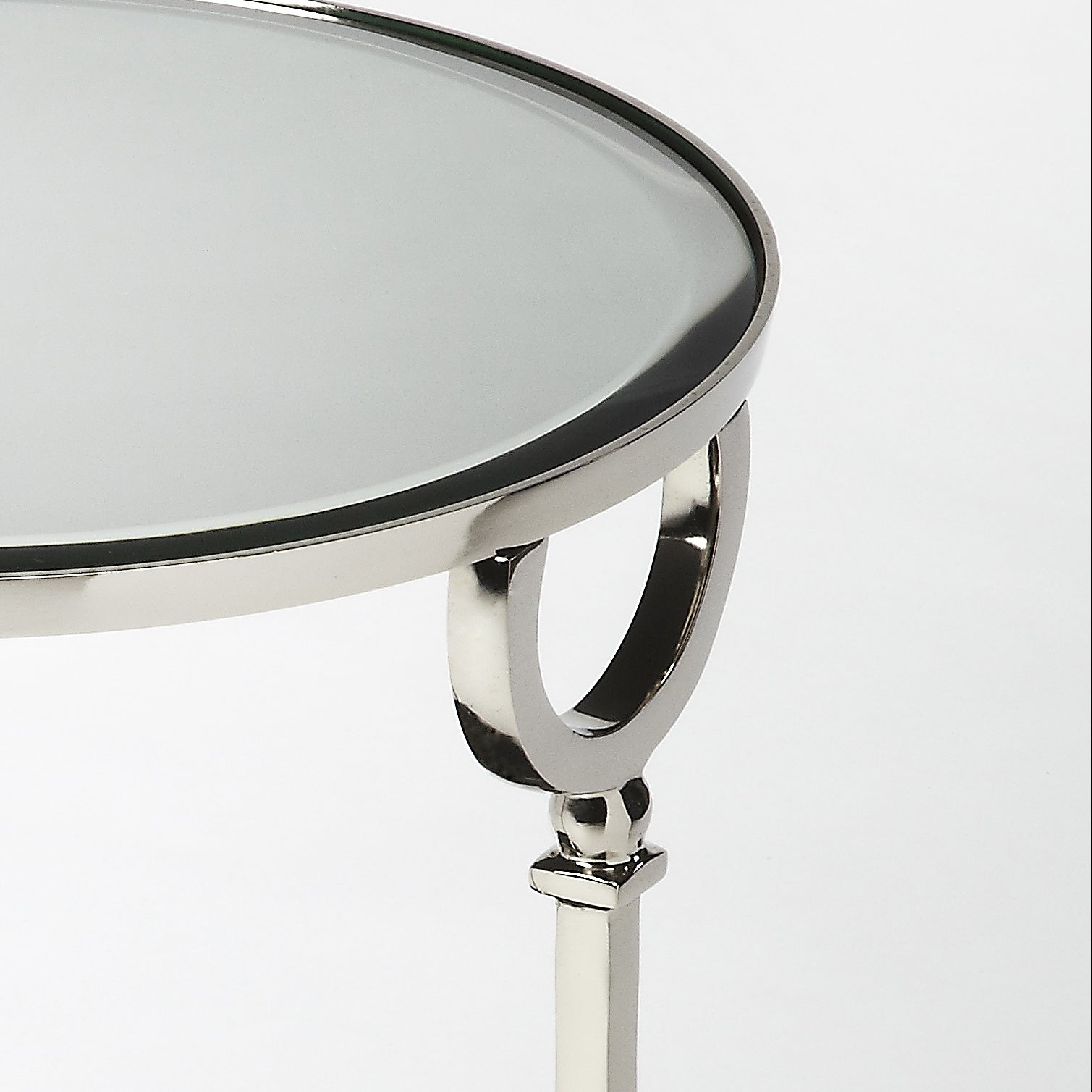 Butler Specialty Company Jolene 17 in. W Round Mirrored and Metal Side Table, Silver