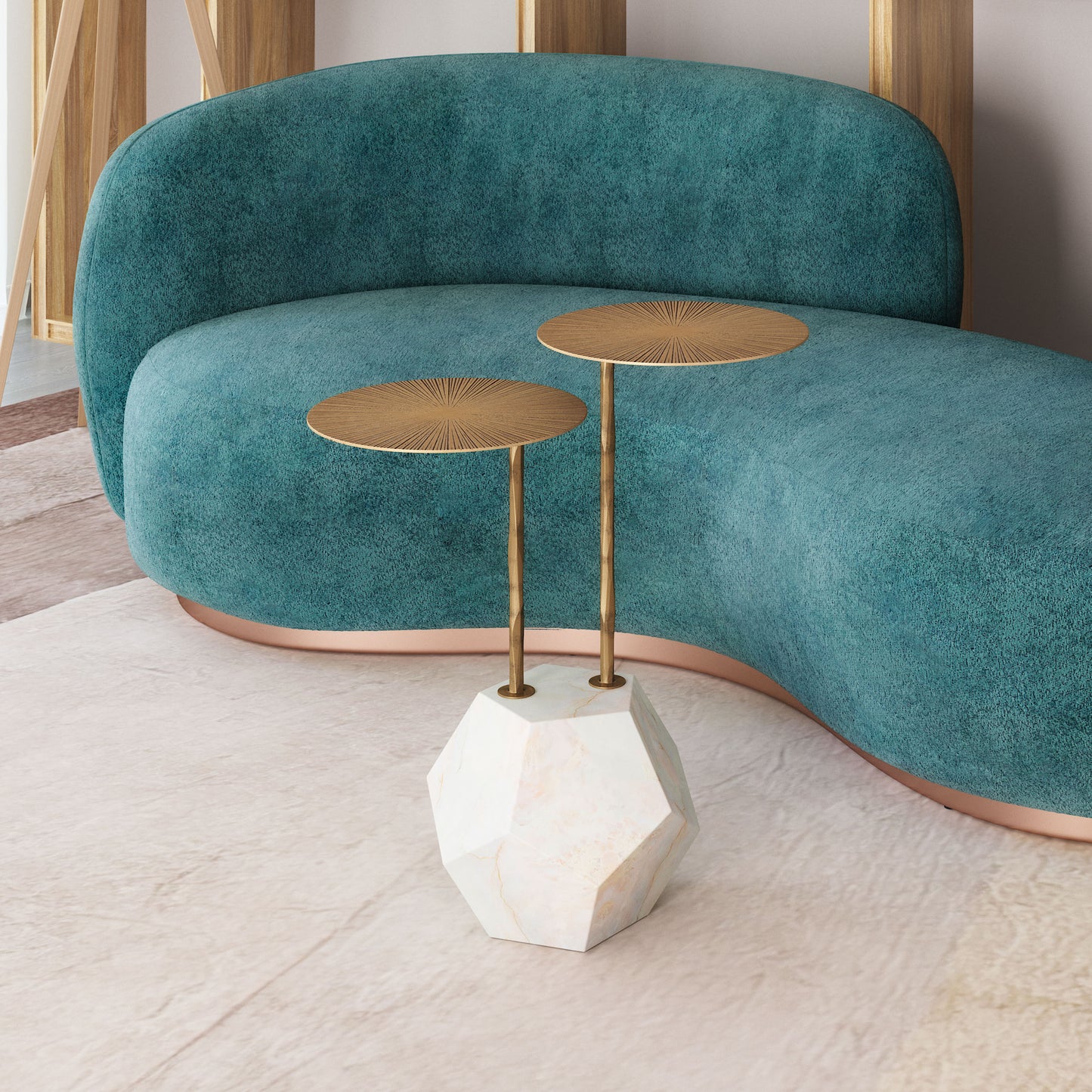 Anten Side Table Brass & White - 8