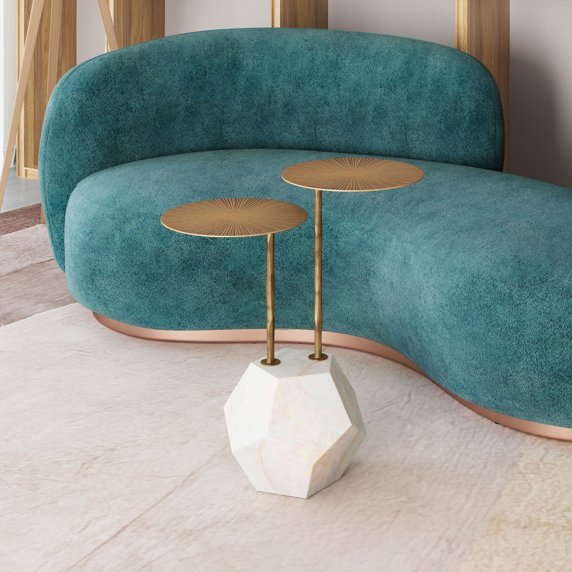 Anten Side Table Brass & White - 8