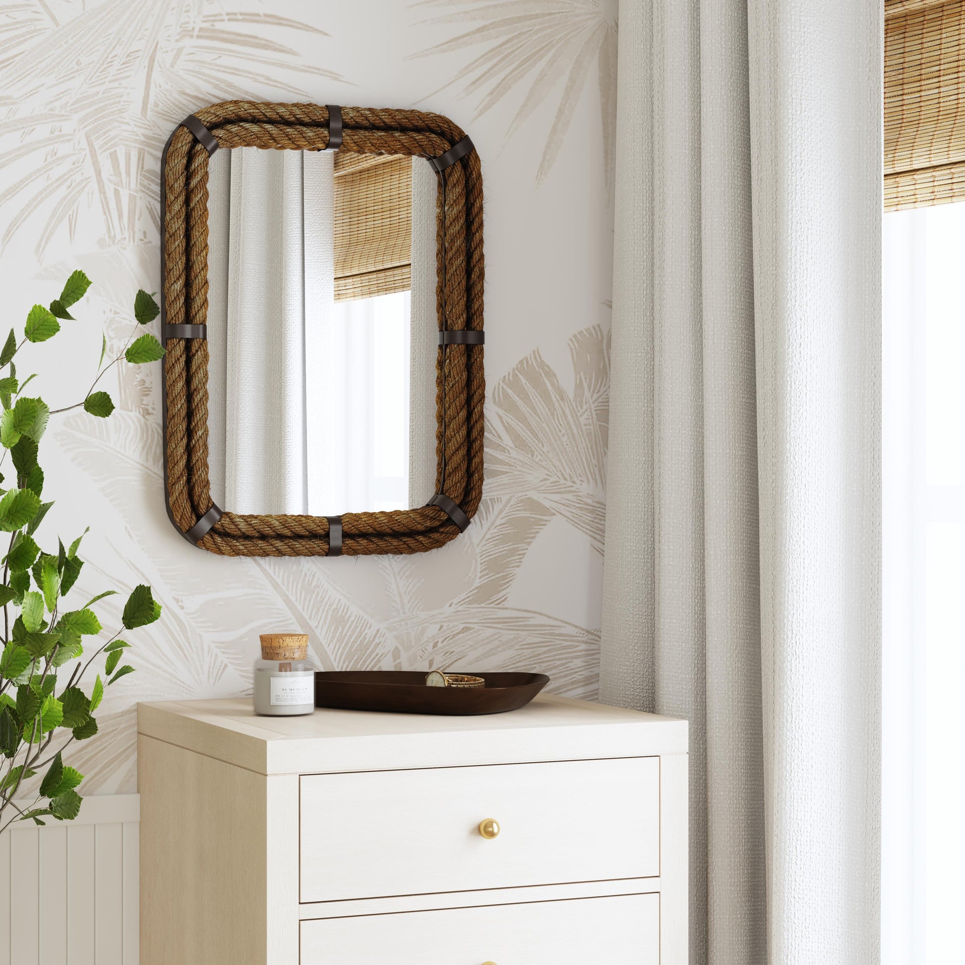 Butler Specialty Company Darby 18.5 in. W x 24.5 in. H Rectangular Rope Wall Mirror, Light Brown