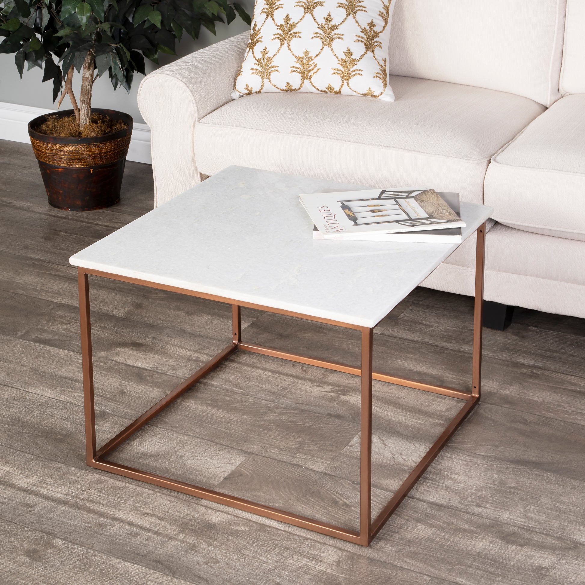 Butler Specialty Company Holland 24 in. W Square Marble and Metal Coffee Table, Gold, White