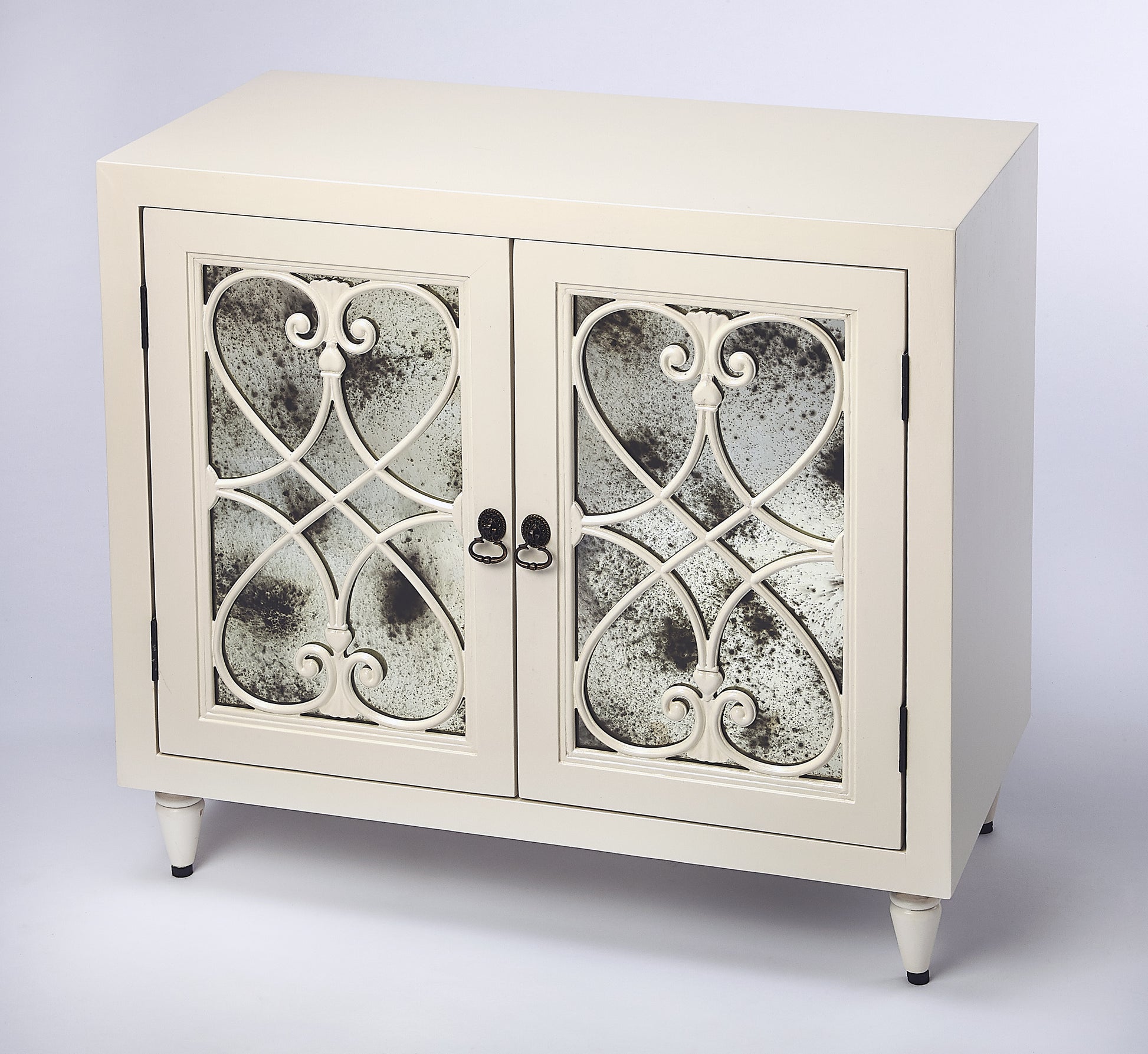 Butler Specialty Company Finney 32 in. W Rectangular Wood and Antique Mirror 2 Door Accent Storage Chest, White
