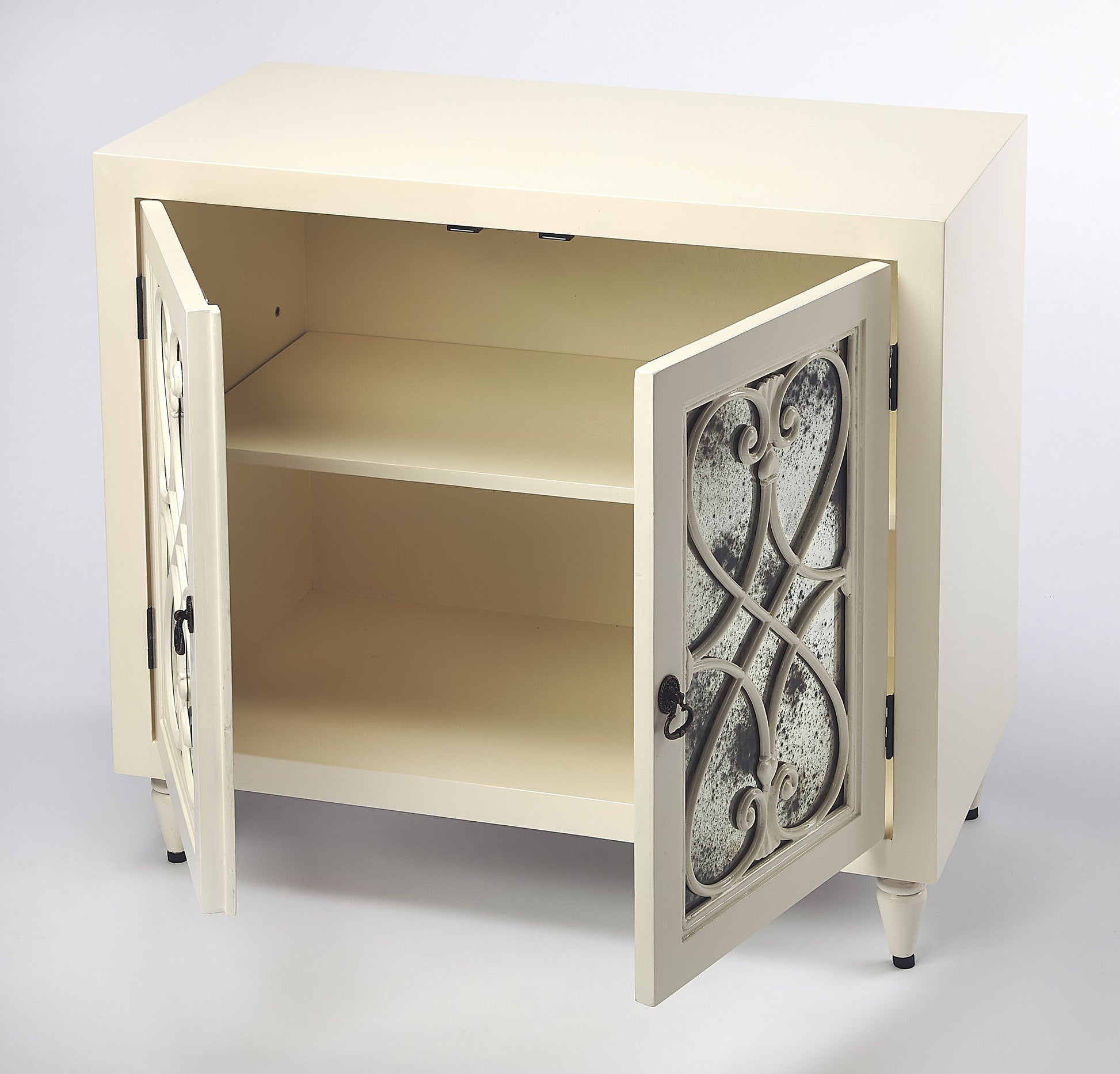 Butler Specialty Company Finney 32 in. W Rectangular Wood and Antique Mirror 2 Door Accent Storage Chest, White