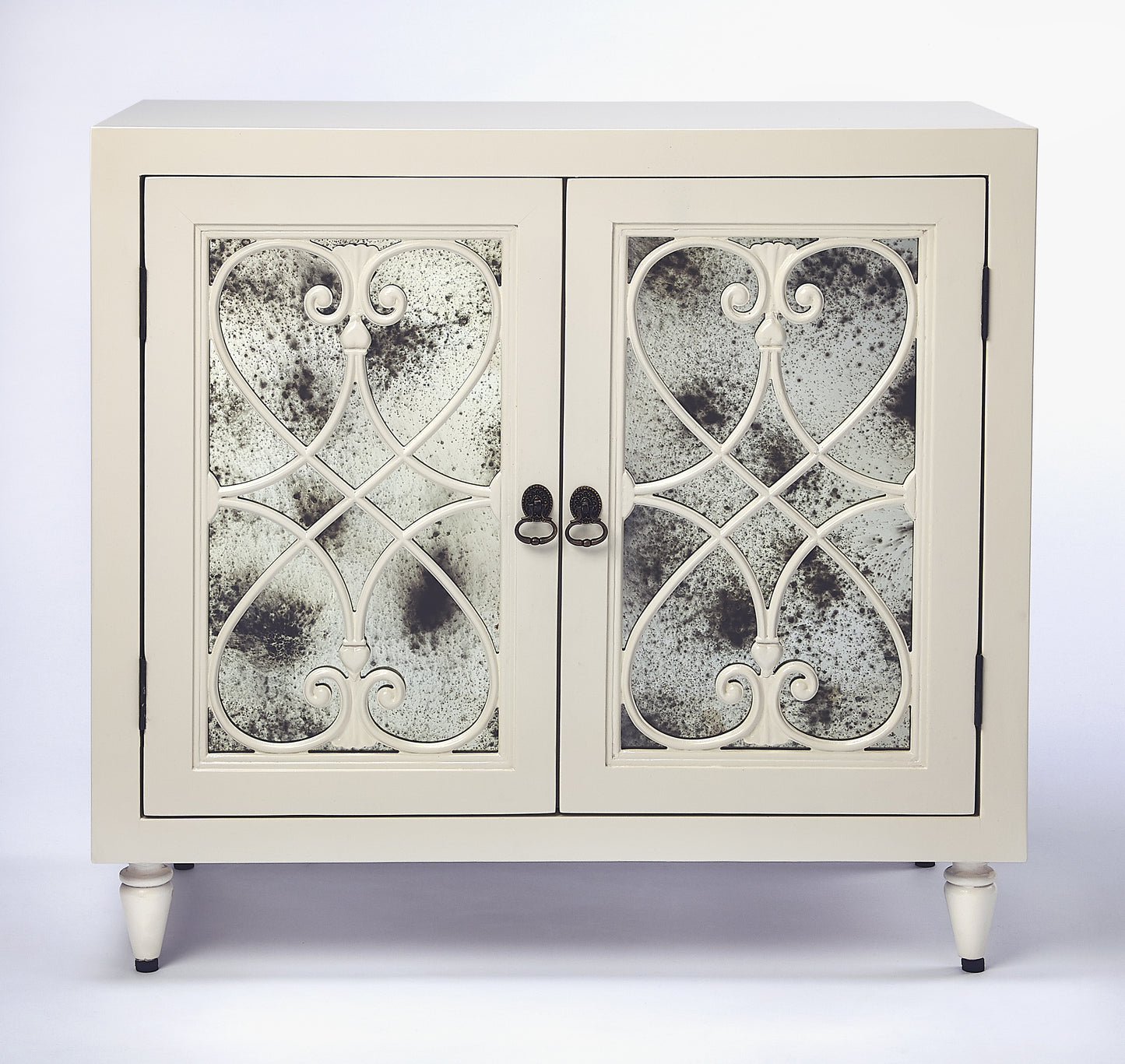Butler Specialty Company Finney 32 in. W Rectangular Wood and Antique Mirror 2 Door Accent Storage Chest, White