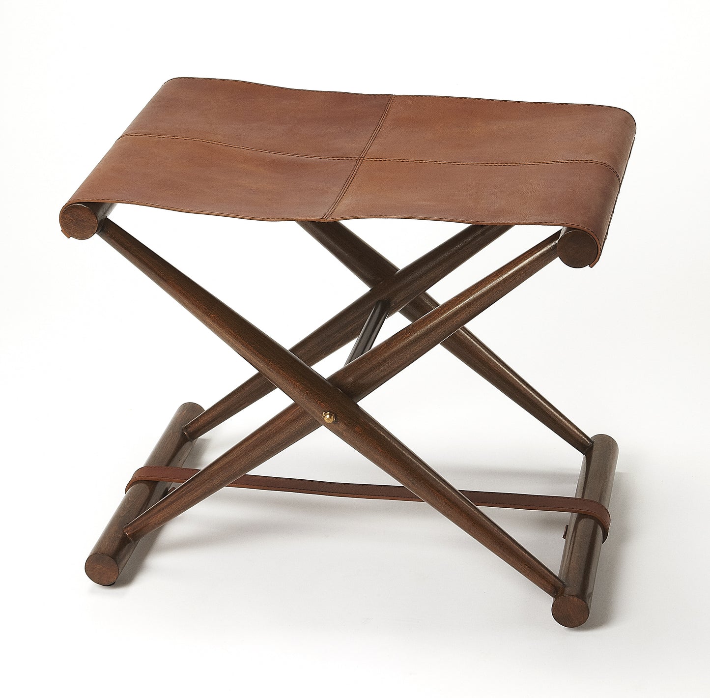 Butler Specialty Company Sutton 23.5 in. W Rectangular Leather and Wood Folding Stool, Medium Brown