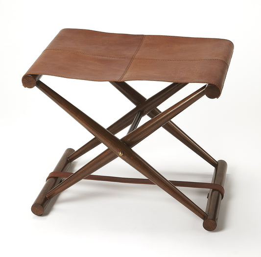 Butler Specialty Company Sutton 23.5 in. W Rectangular Leather and Wood Folding Stool, Medium Brown