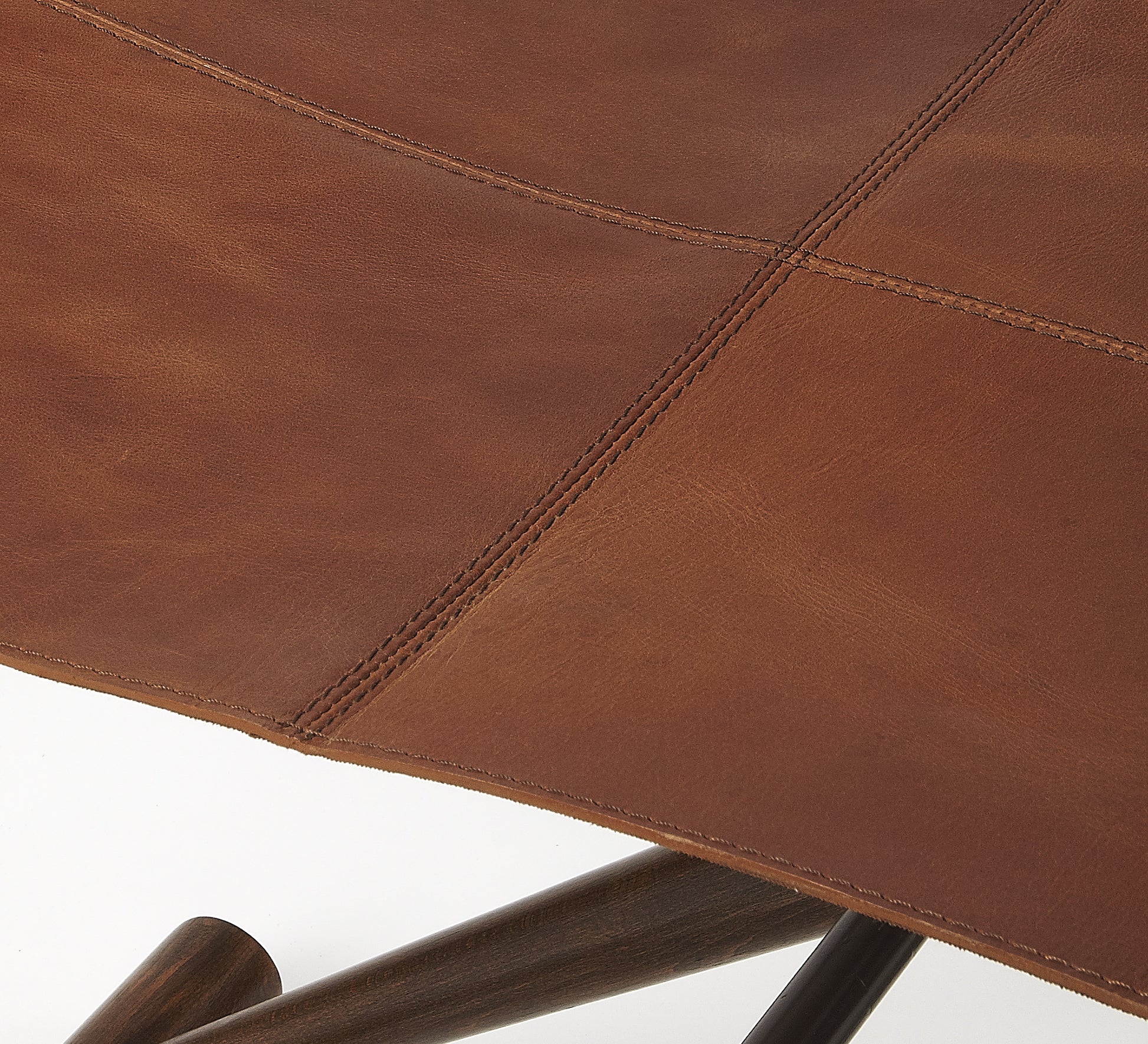 Butler Specialty Company Sutton 23.5 in. W Rectangular Leather and Wood Folding Stool, Medium Brown
