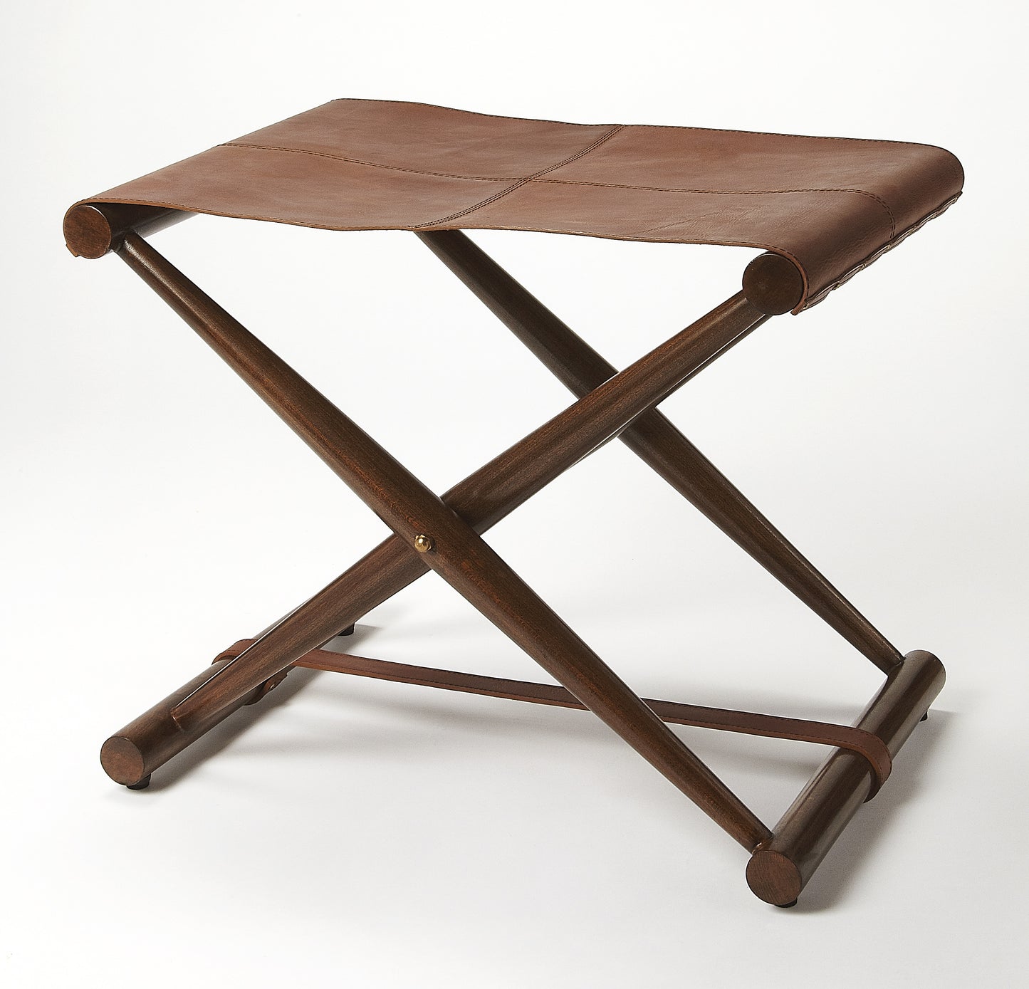 Butler Specialty Company Sutton 23.5 in. W Rectangular Leather and Wood Folding Stool, Medium Brown