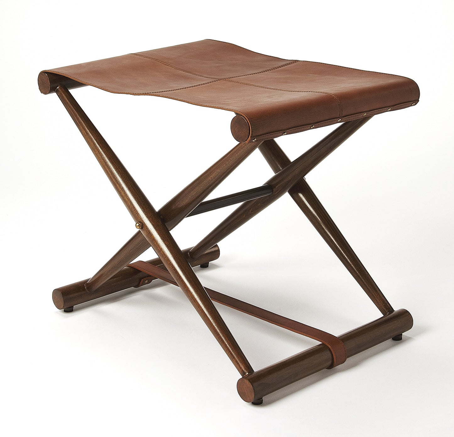 Butler Specialty Company Sutton 23.5 in. W Rectangular Leather and Wood Folding Stool, Medium Brown