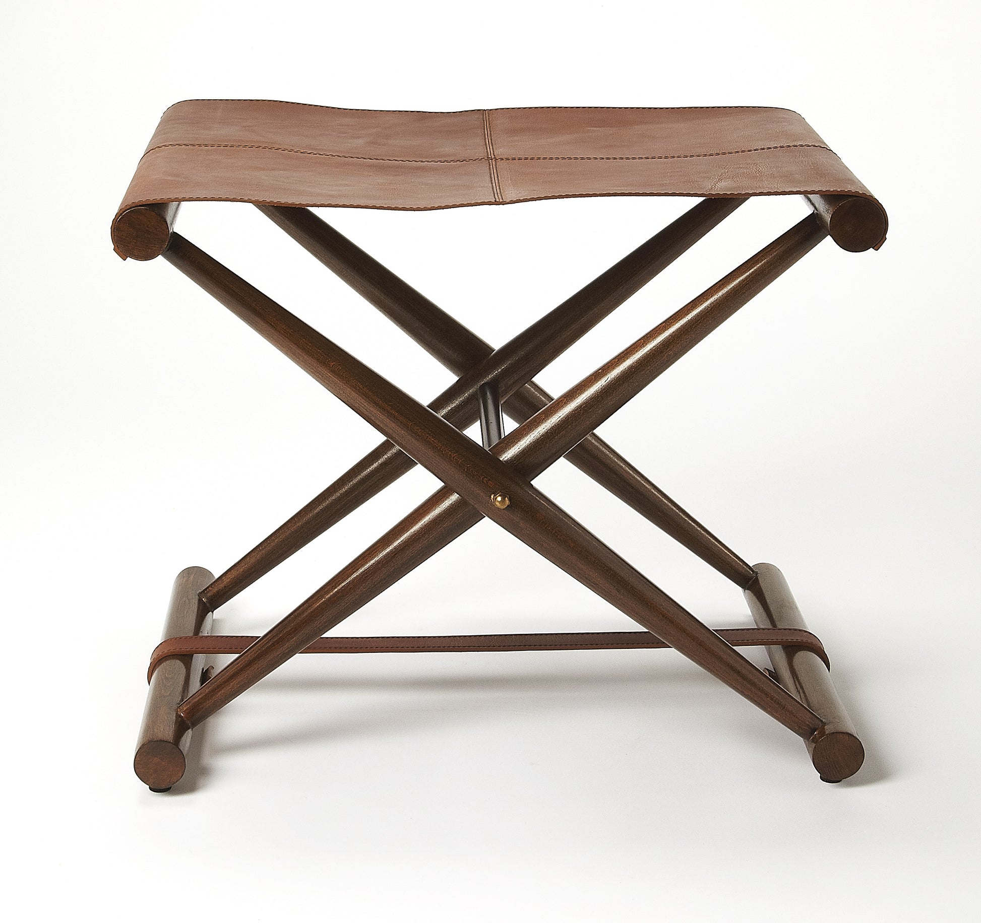 Butler Specialty Company Sutton 23.5 in. W Rectangular Leather and Wood Folding Stool, Medium Brown