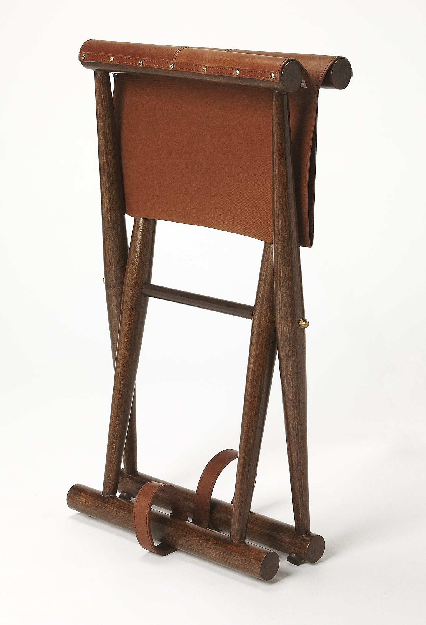 Butler Specialty Company Sutton 23.5 in. W Rectangular Leather and Wood Folding Stool, Medium Brown