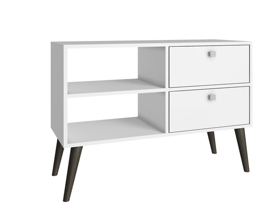 Manhattan Comfort Practical Dalarna TV Stand with 2 Open Shelves and 2-Drawers in White 3AMC129