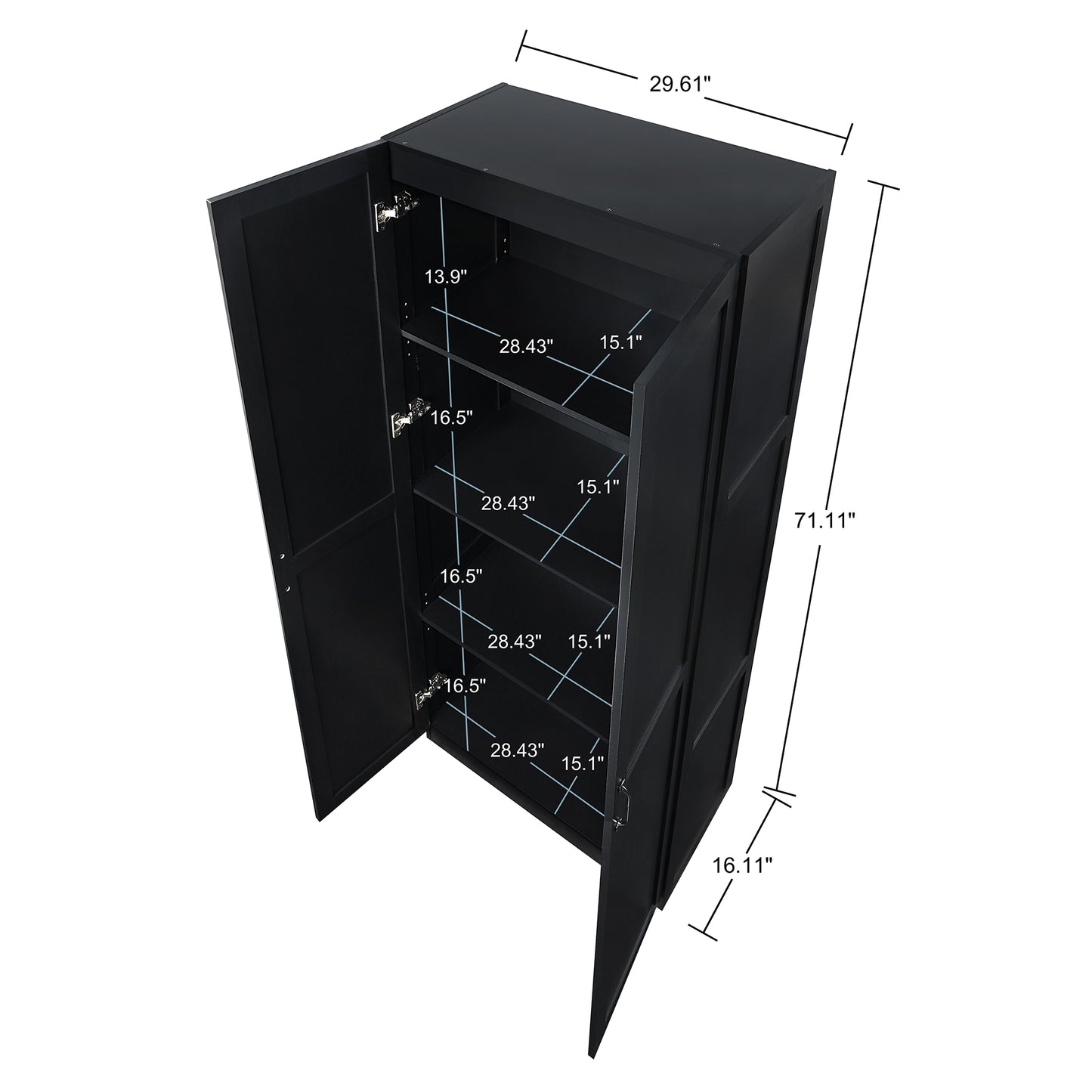 Cornelia Modern 30" Storage Cabinet in Black (4-Shelf) 3BC-BK