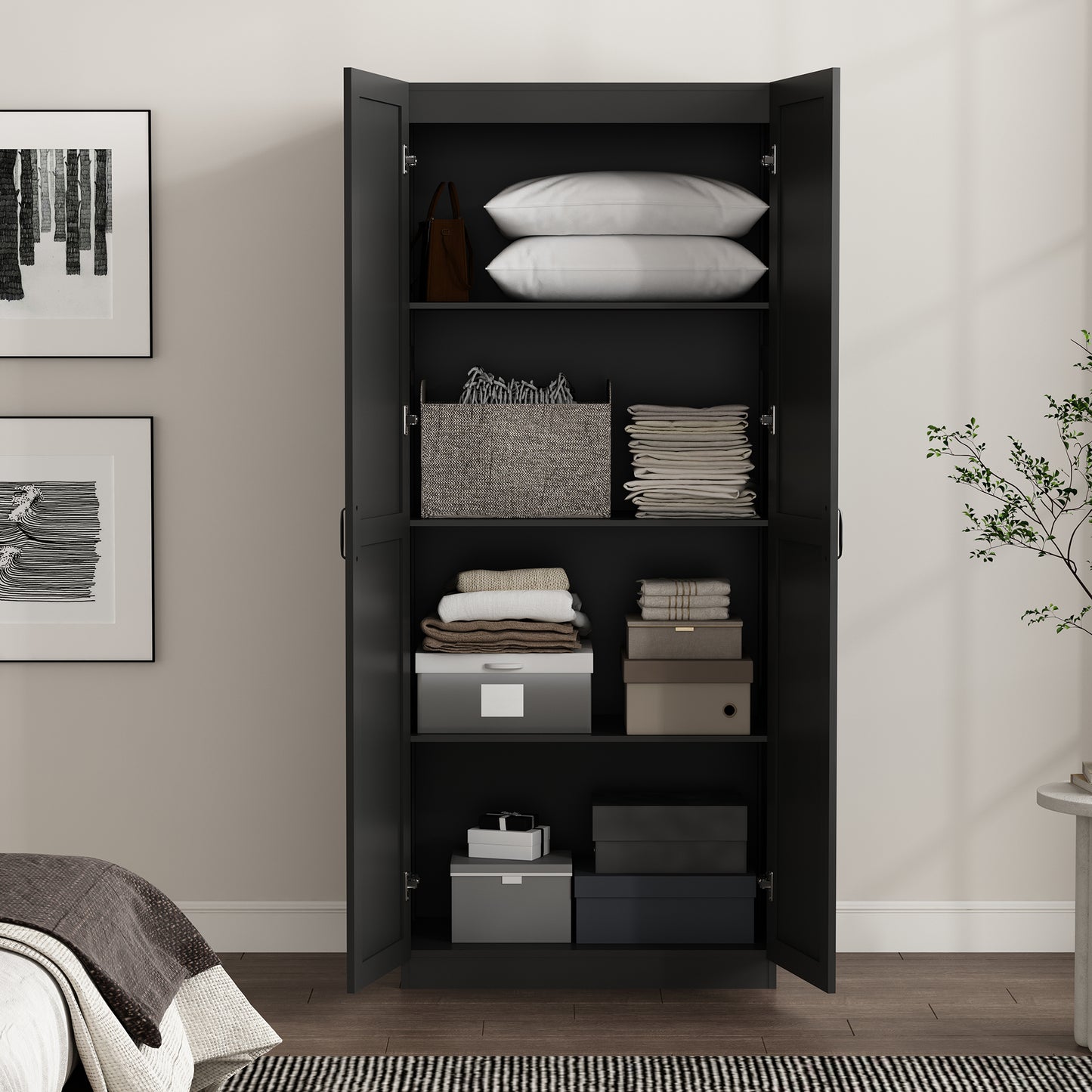 Cornelia Modern 30" Storage Cabinet in Black (4-Shelf) 3BC-BK