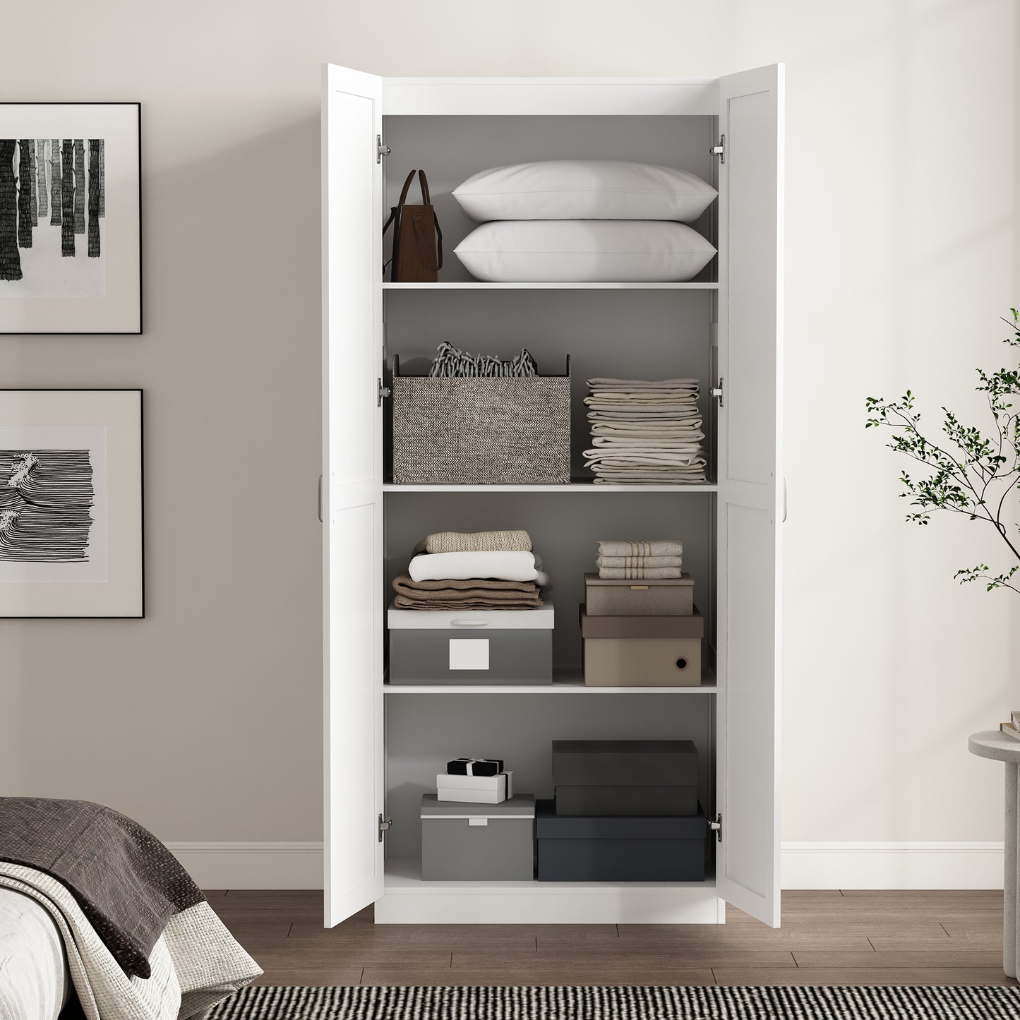 Cornelia Modern 30" Storage Cabinet in White (4-Shelf) 3BC-WH