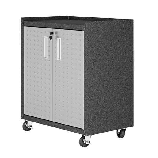 Manhattan Comfort Fortress Textured Metal 31.5" Garage Mobile Cabinet with 2 Adjustable Shelves in Grey 3GMCC