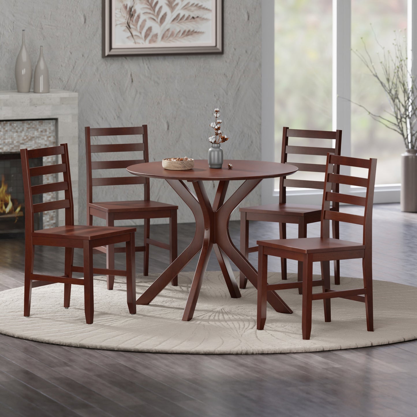 Lexa Dining Table with Splayed Legs, Walnut Finish with 4 Hamilton Dining Chairs