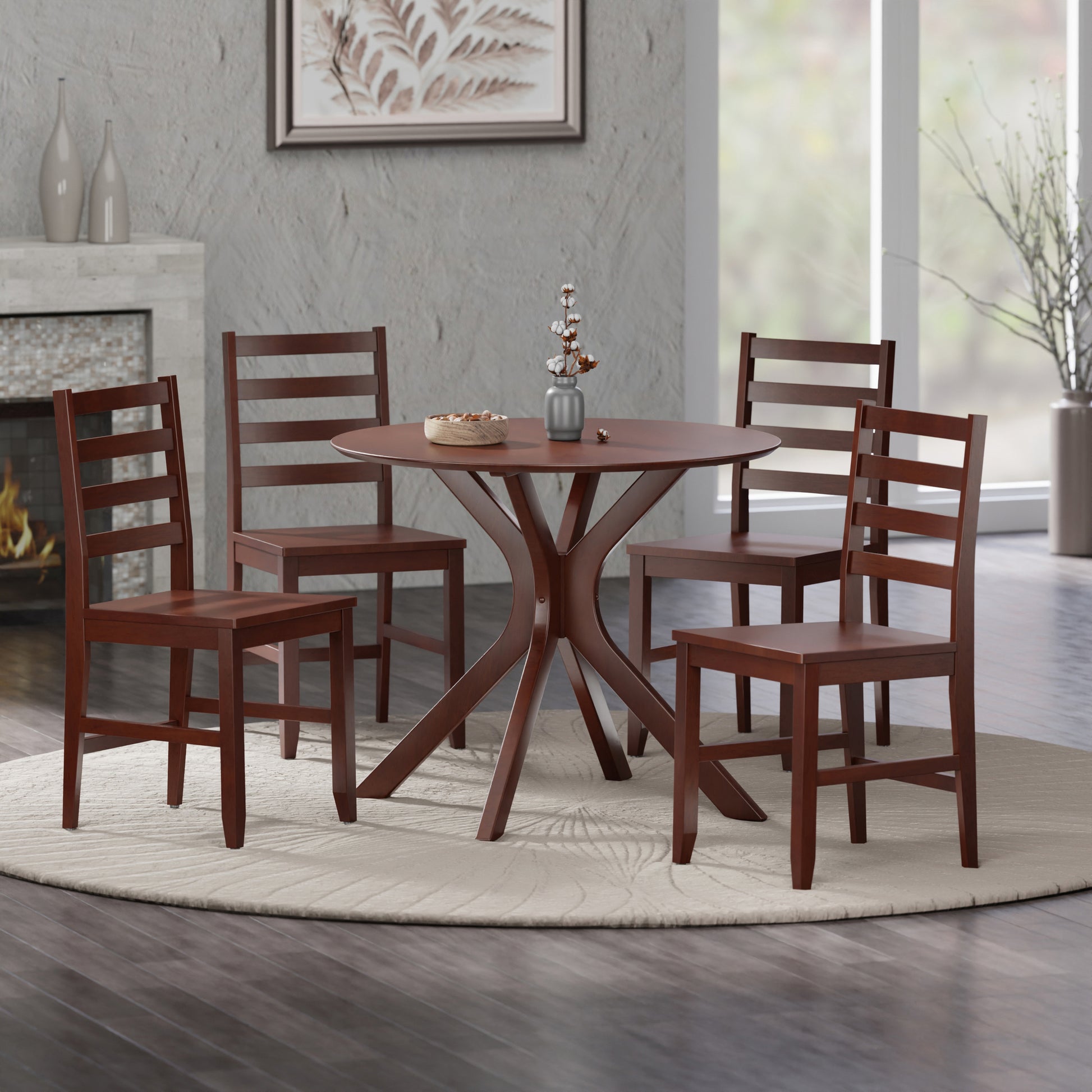 Lexa Dining Table with Splayed Legs, Walnut Finish with 4 Hamilton Dining Chairs