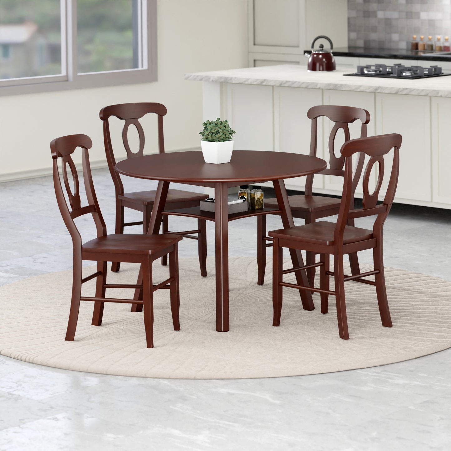 Marbelle Table 5-Pc Drop Leaf Dining Table with 4 Renaissance Chairs, Walnut