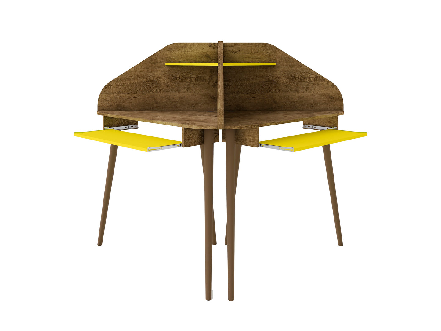 Manhattan Comfort Bradley 4-Piece Round Sectional Cubicle Desk with Keyboard Shelf in Rustic Brown and Yellow 4-229BMC94