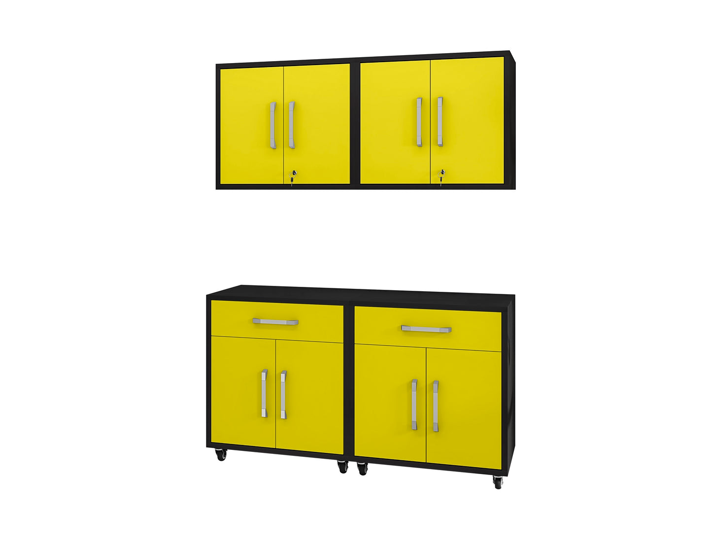 Manhattan Comfort Eiffel 4-Piece Garage Storage Set in Matte Black and Yellow 4-257BMC84