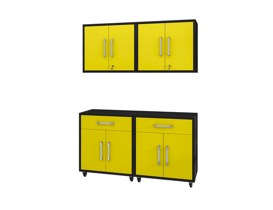 Manhattan Comfort Eiffel 4-Piece Garage Storage Set in Matte Black and Yellow 4-257BMC84