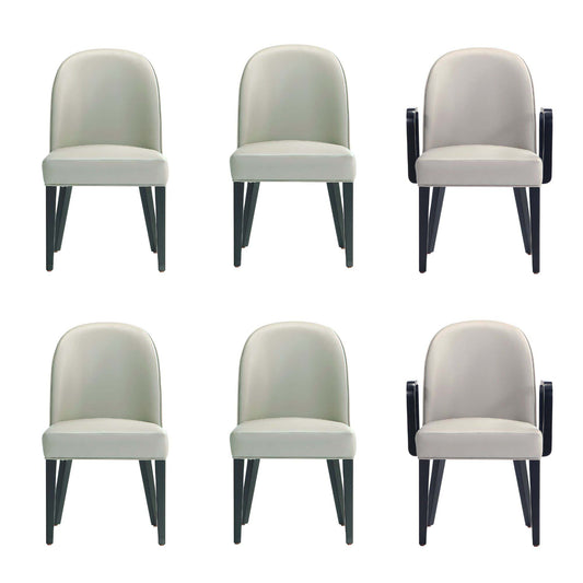 Manhattan Comfort Hillman Modern Leatherette and Velvet Upholstered Dining Side and Arm Chairs in Light Grey - Set of 6 4-DC087-LG