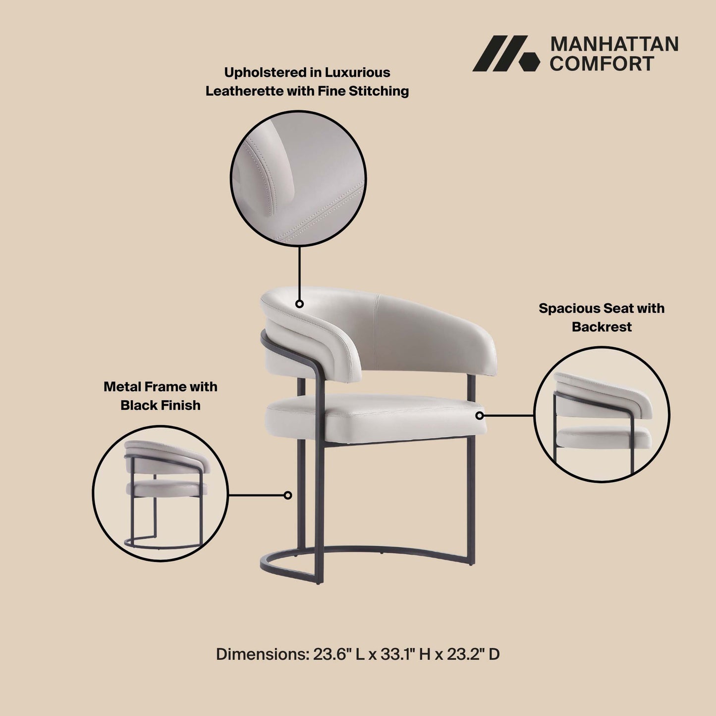 Manhattan Comfort Augusta Modern Leatherette Upholstered Dining Chair in Light Grey - Set of 4 4-DC094-LG