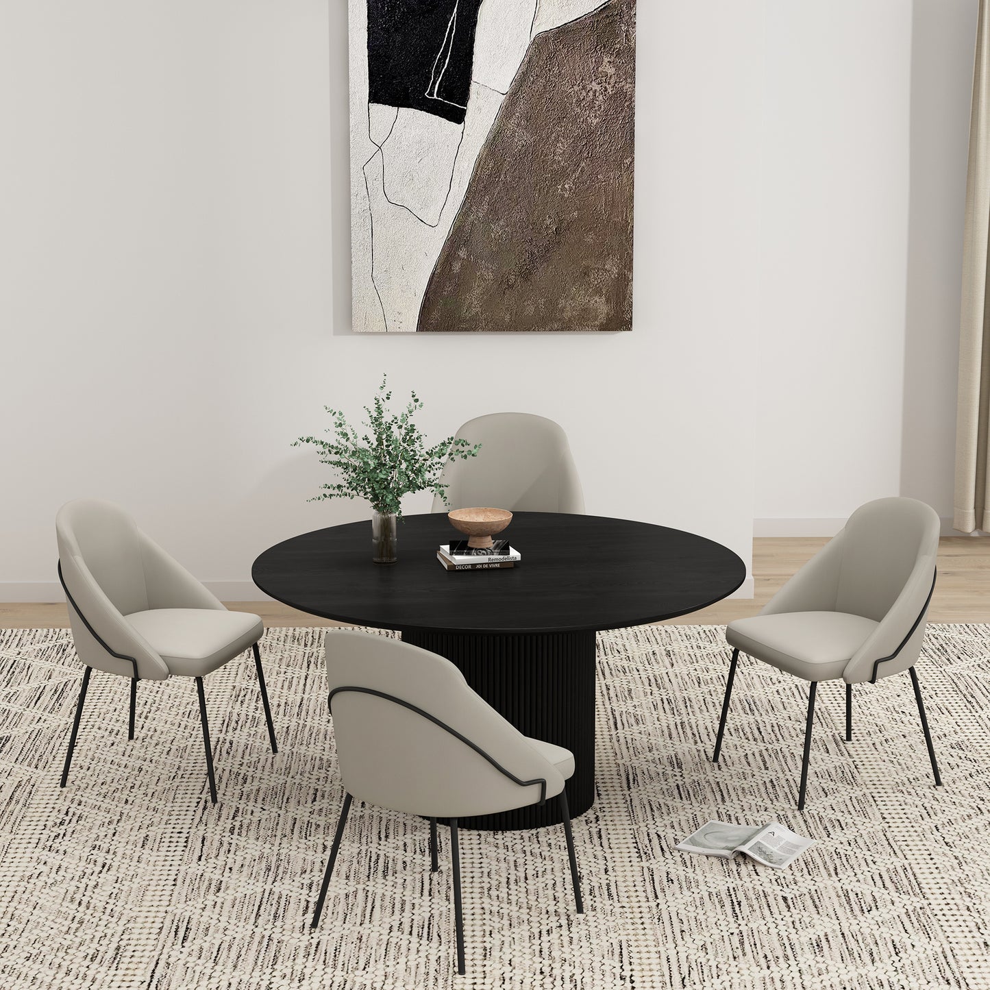 Gracie Modern Metal Vegan Leather Dining Chair in Stone Gray and Black - Set of 4 4-DC100-BST