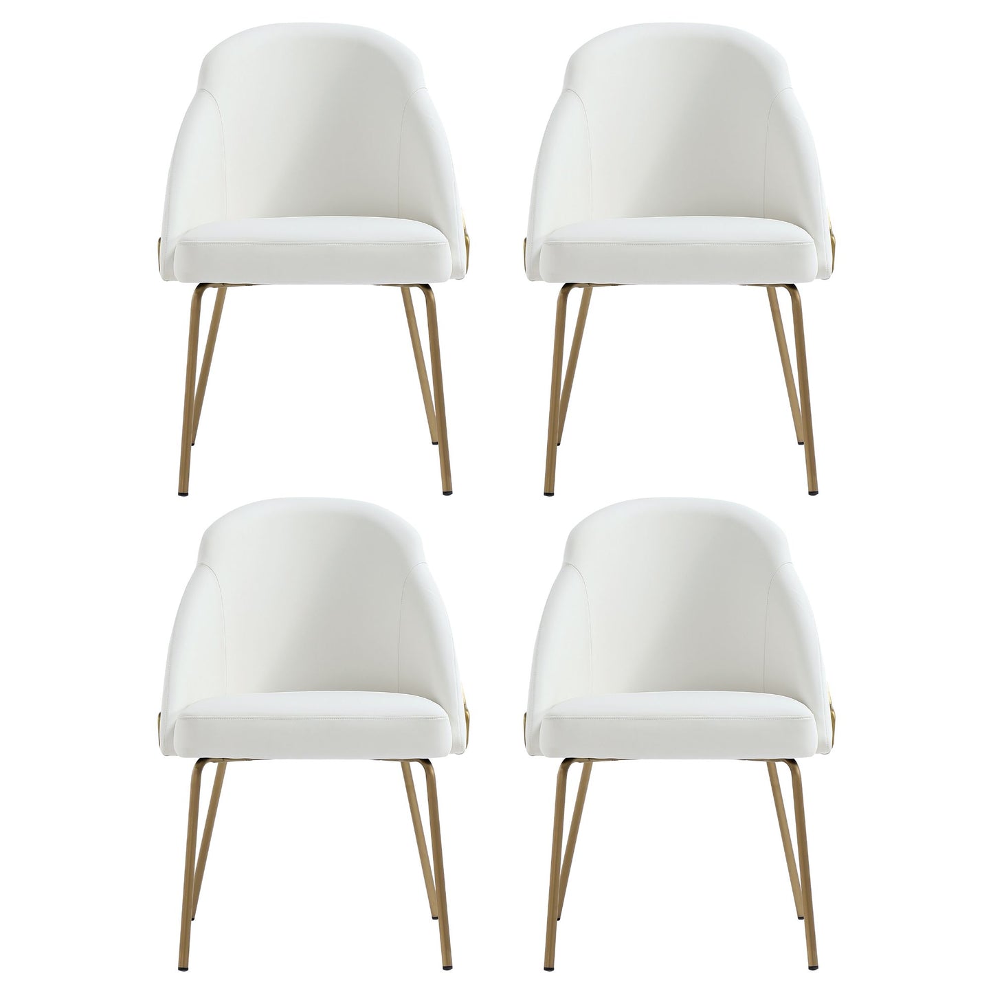 Gracie Modern Metal Vegan Leather Dining Chair in White and Gold - Set of 4 4-DC100-GWH