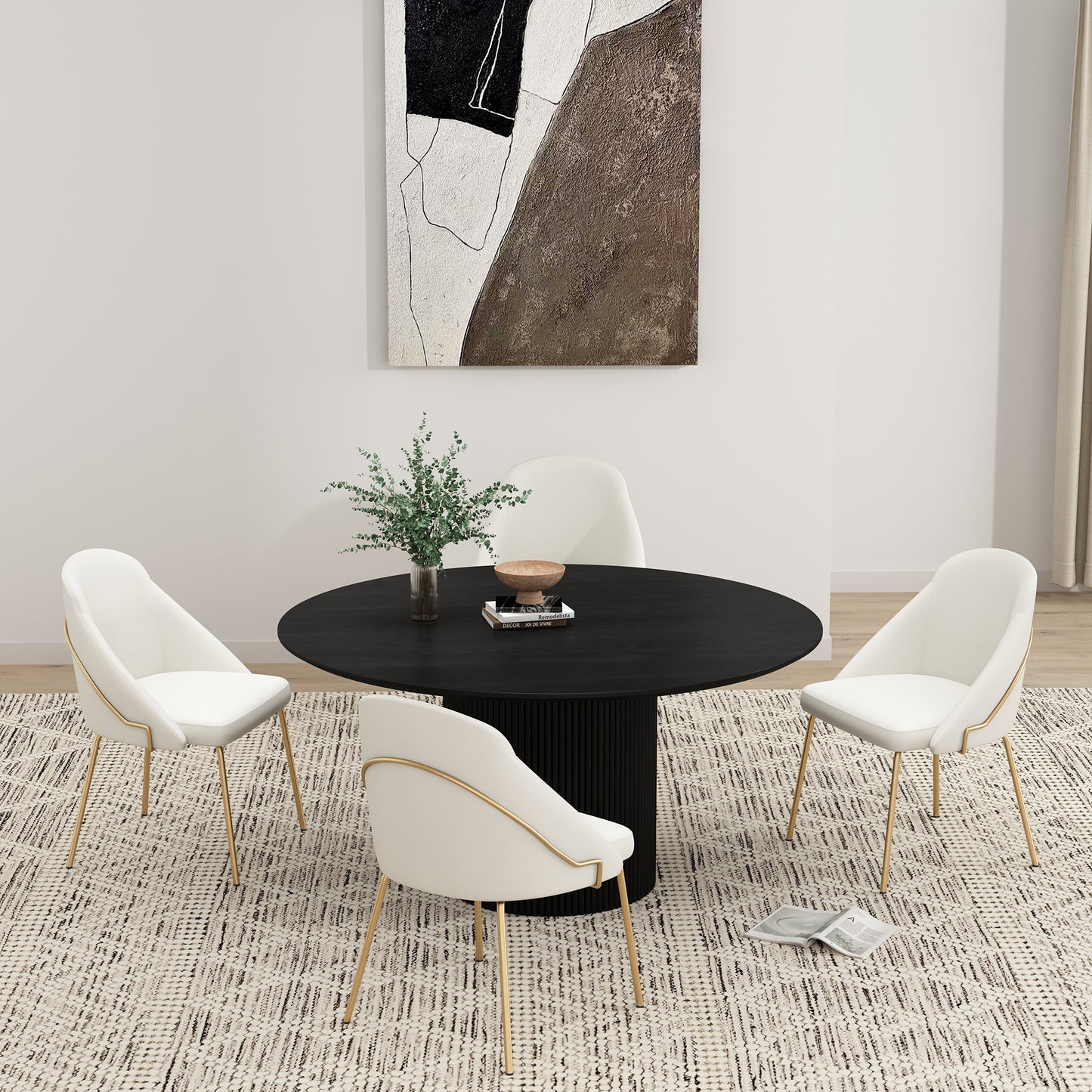 Gracie Modern Metal Vegan Leather Dining Chair in White and Gold - Set of 4 4-DC100-GWH