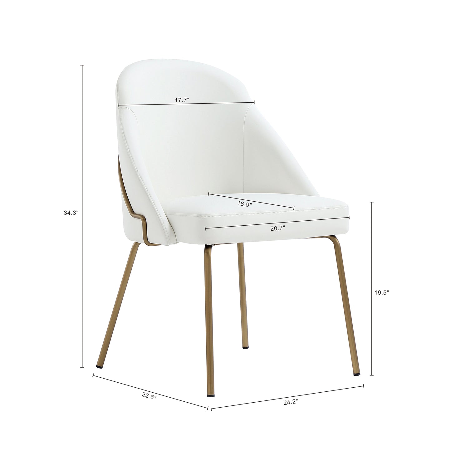 Gracie Modern Metal Vegan Leather Dining Chair in White and Gold - Set of 4 4-DC100-GWH
