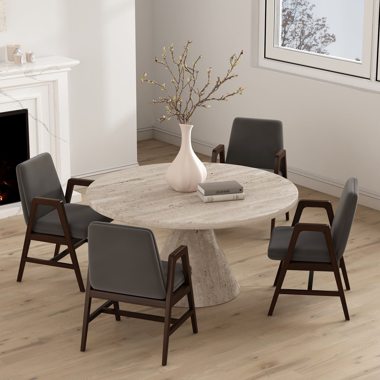 Stella Modern Wood Velvet Armchair in Graphite - Set of 4 4-DC101AR-GY