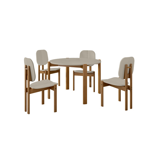 Manhattan Comfort Mid-Century Modern Gales Round 46.54 Dining Table with Solid Wood Legs in Greige - Set of 5 4-DT-82705-OW