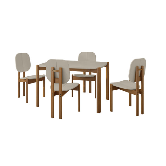 Manhattan Comfort Mid-Century Modern Gales 47.24 Dining Table with Solid Wood Legs in Greige - Set of 5 4-DT-82901-OW