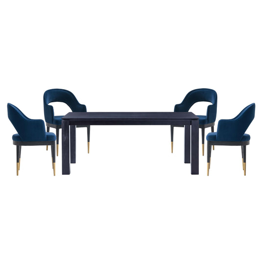 Carrington and Rockaway Modern Industry Chic 5-Piece Dining Set in Midnight Blue and Black 4-DT02DC089AR-BKBL