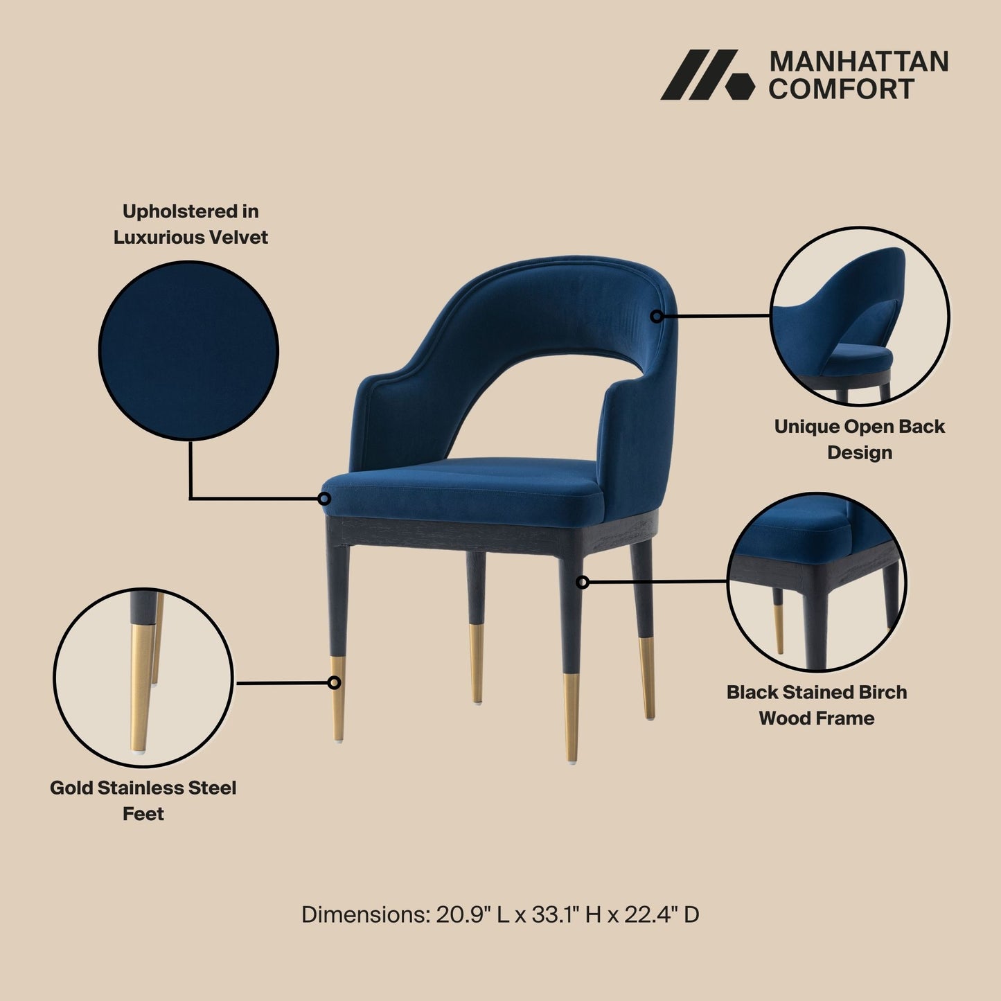 Carrington and Rockaway Modern Industry Chic 5-Piece Dining Set in Midnight Blue and Black 4-DT02DC089AR-BKBL